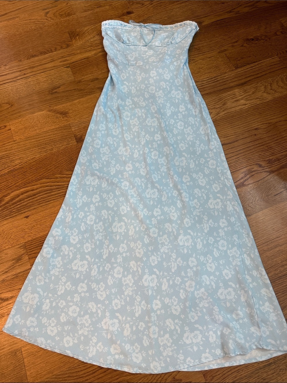 Aeropostale Blue Floral Strapless Midi Dress Cottagecore Coquette NWT M